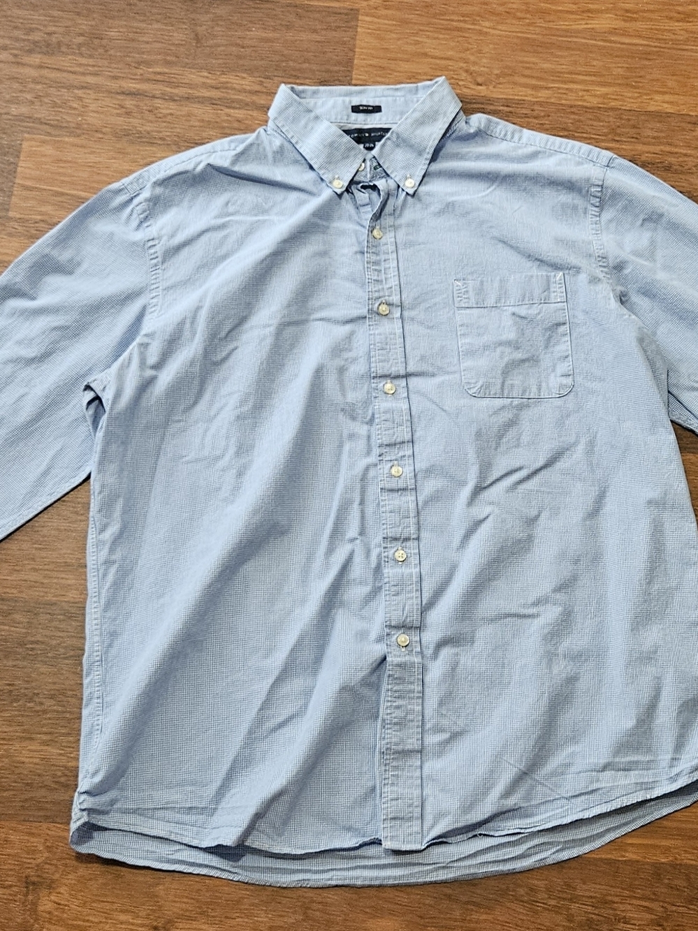 TOMMY HILFIGER mens long-sleeve dress shirt SIZE 17.5x35 COLOR BLUE LXL9